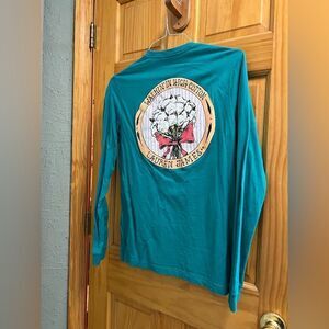 Lauren James Walkin in High Cotton teal colored size small long sleeve tee